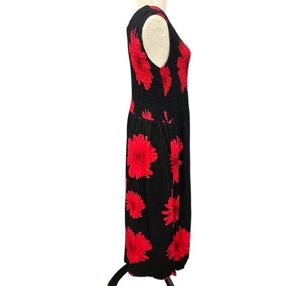 Boho tropical floral sundress Uluwatu Bali red‎ black summer dress free size - Picture 2 of 7